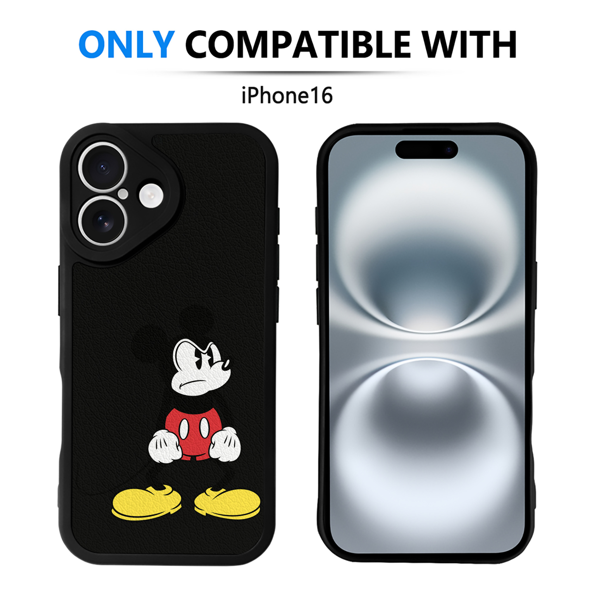 （画像用） ミッキーマウス Mickey Mouse 【iPhone 16シリーズ対応】シリコンスマホケース（レザー調） 材質：シリコン